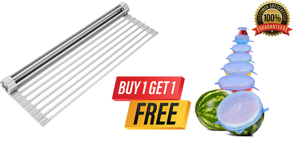 Buy a Multipurpose Roll-Up Dish Drying Rack Get 6 Reusable Silicone Stretch Lids FREE